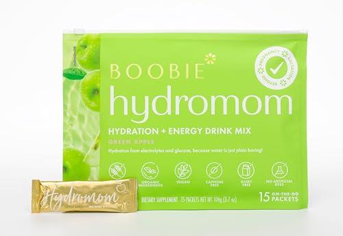 Image of Boobie Hydromom Superfood Electrolyte Drink Mix, Green Apple | Refreshing Energy & Hydration Boost for Mamas | On-The-Go & Travel Essentials for Pregnancy, Lactation, & Beyond, 15 Packets