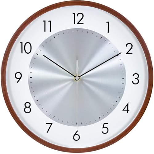 Image of ginoya brothers 12-Inch Round Wall Clock, Silent Non-Ticking Quartz Sweep Movement, Easy-to-Read Easy-to-Read Analog Display Living, Office & Home Decor (Silver)