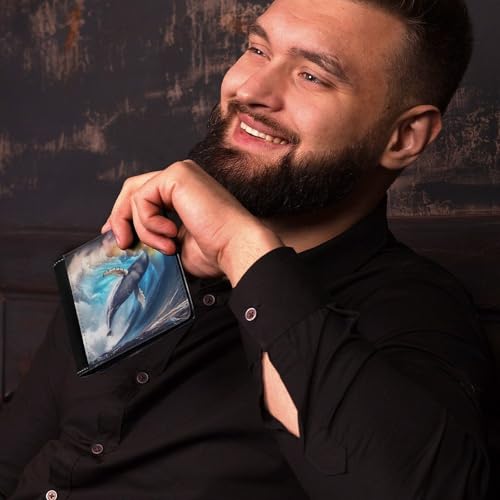 Surging Waves Whale Bifold Wallet for Men Women PU Leather Slim Purse Pocket Wallet with Card Holder4