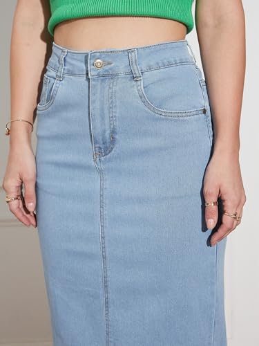 Image of Miss Chase Women's Regular High Rise Above Knee Stretchable Denim Skirt
