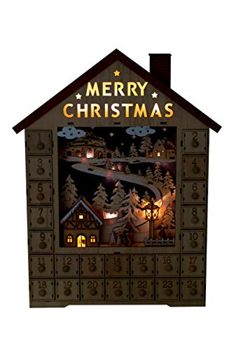 41km1l2Bm+L Clever Creations - Calendrier de l'avent Traditionnel en Bois - avec LED/Fonctionne à Piles - décoration de fêtes/Noël