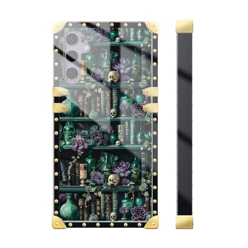 DAIZAG Compatible with Samsung Galaxy S24/S25 Case,Skull Flowers and Books Golden Decoration Soft TPU Anti-Scratch Shockproof for Girl Protective Case for Samsung Galaxy S24/S25