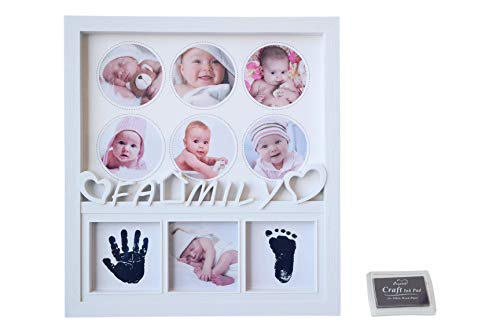 GUTEINTE - Kit de impresión para bebé con huella de bebé, kit para huellas de los pies y las manos de los bebés en tinta, Happy Family y Love Baby, el regalo perfecto para las madres 9FOTO Bianco