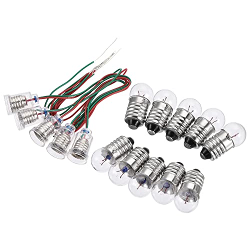 sourcing map E10 Lampe Douille 2.5V Ampoule Support Fil Fil Vis Base avec E10 Ampoule Nickel Plaqué Cuivre 1 Ensemble