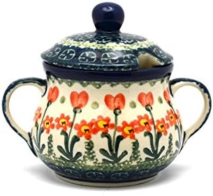 Azucarero de cerámica polaca - Margarita de primavera de melocotón