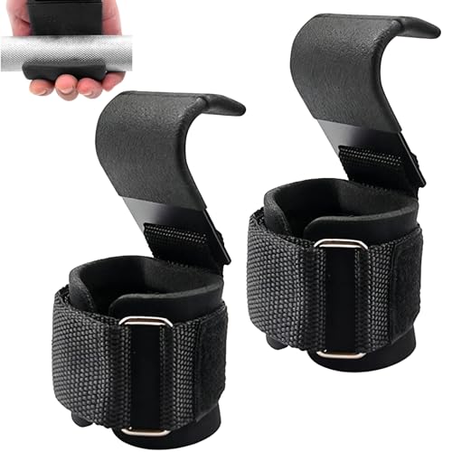 Crochets d'haltérophilie,Sangle de Tirage Musculation 8mm Néoprène Rembourré Bandage Poignet, Hommes Femmes Gym Fitness pour Powerlifting, Levage et Tirage de Barre,...