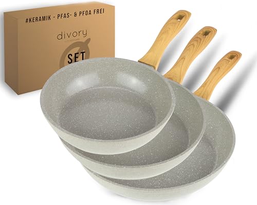 DIVORY Juego de cacerolas de cerámica 20, 24, 28 cm - para placas de inducción, sin PFAS ni PTFE, cacerola revestida - apta para horno y lavavajillas (Natura, 20, 24, 28 cm)