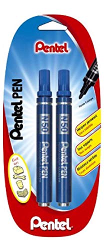 Pentel, pennarello indelebile a sfera N50, colore nero Blister de 2 Blue (Pack of 2)