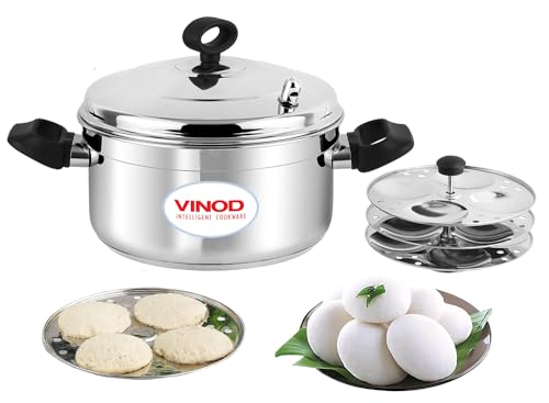 Vinod Classic Stainless Steel Idli Maker Steamer | 4 Deeper Plates for 16 Fluffy Idlis | Induction & Gas Stove Compatible | Double Boiler Idli Steamer | SAS Bottom, Rust-Free