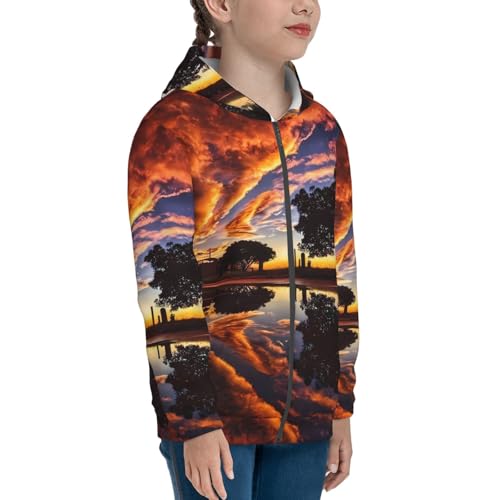Sunset Fire Clouds Kids Pullover Hoodies Boys Zip Up Sweatshirts Girls Athletic Clothes with Pocket4