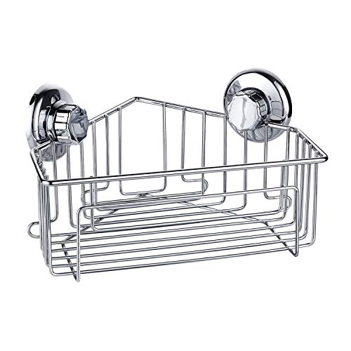 JS Shower Shelf Suction,Shower Caddy Corner Stainless Steel Shower Tidy Organiser Baskets Storage for Bathroom & Kitchen,Adhesive No Drilling