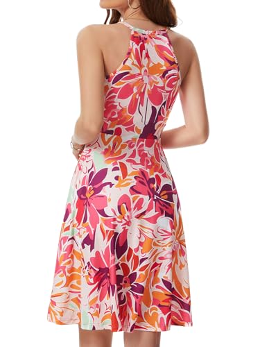 Image of JOYSHAPER Built in Bra Summer Dress Casual Beach Sundress Flowy Halter Dress with Pockets