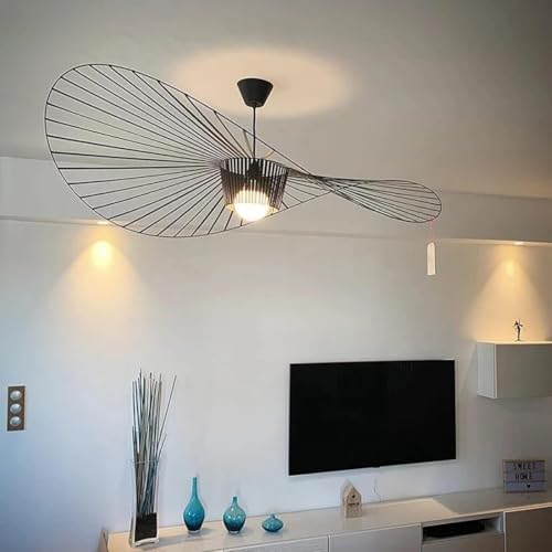 YONIISEA Lustre Vertigo 120 cm, Suspension Rétro Vertigo Salon Lustre, Lampe LED E27 Max 40W, Conception de Chapeau en Tissu de Fibre de Verre Simple et CréAtive, Restaurant, Bar, Café,Noir,120cm