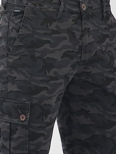 Image of The Indian Garage Co Men Slim Fit Solid Mid-Rise Cuffed Cargos