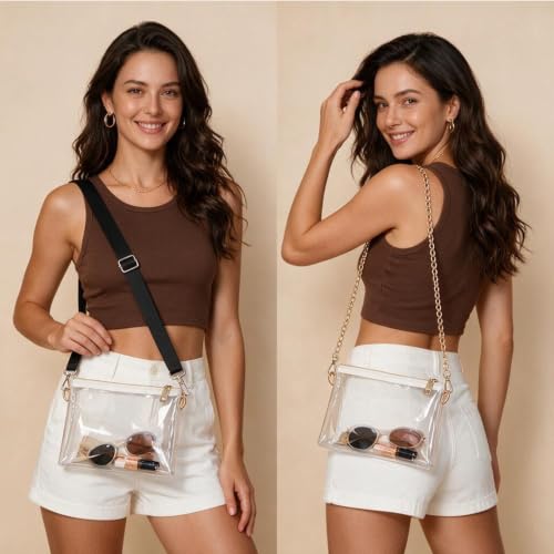 Image of Clear Purse for Women - Clear Bag for Stadium Events, Clear Purse with Detachable Strap, 2 Style to Replace