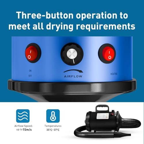 Hundefön Blower Sehr Leise 4.5 PS / 3200W Motor Einstellbare Geschwindigkeit, Hundepflege-Trockner-Gebläse mit 4 verschiedenen Düsen elastischem Schlauch und Pflegebürste… – Bild 5