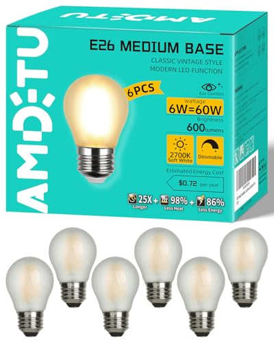 Vintage Edison LED Short Bulb 60W E26 Standard Base Dimmable G45 Small Globe 2700K Soft White 60watt Round Light Bulb Ideal for Home Lighting Fixtures Create Cozy Ambiance in Living Rooms and Bedrooms