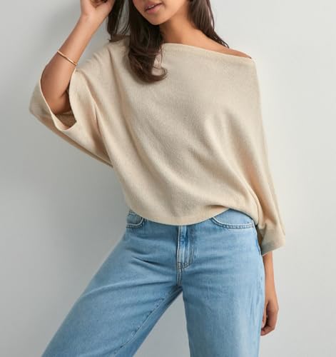 Women Poncho Sweater Off Shoulder Boat Neck Long Sleeve Oversized Sweater Top Shawl Wraps Knit Top 5