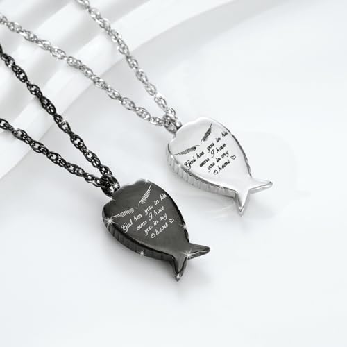 Urn Necklace for Ashes Memorial Cremation Jewelry for Ashes, Angel Wings Keepsake Pendant Ash Holder Stainless Steel Cremation Locket Jewelry for Women Men & Funnel Kit & Bag2