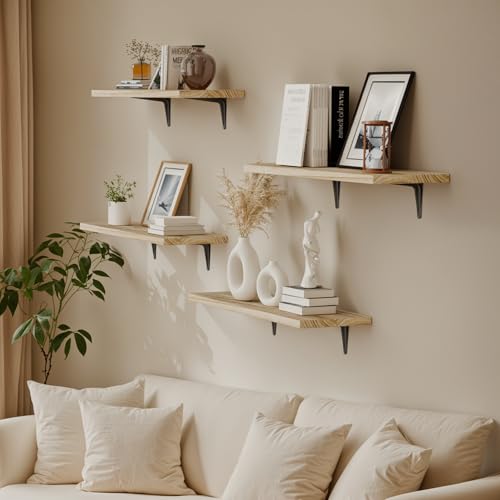 Image of SKYSEN Floating Shelves for Wall Set of 6, 23.6in Wood Wall Shelf for Decor, Bathroom, Bedroom, Storage, Book,Kitchen, Living Room - Rustic Brown(fs-60-l)