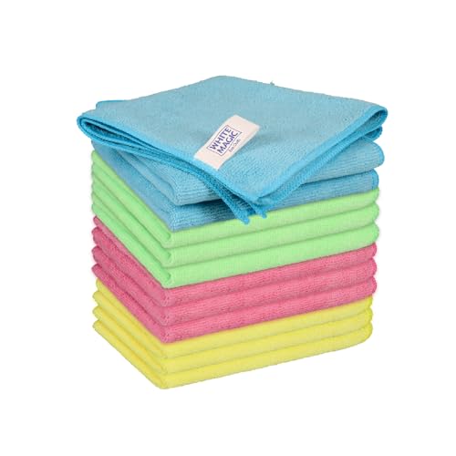 White Magic Recycled Multi-Purpose Microfibre Cleaning Cloths 12 Pack, 32 x 32 cm, Eco-Friendly, Lint Free, Streak Free, Super Absorbent, for Kitchen, Bathroom, Windows – Australian Owned