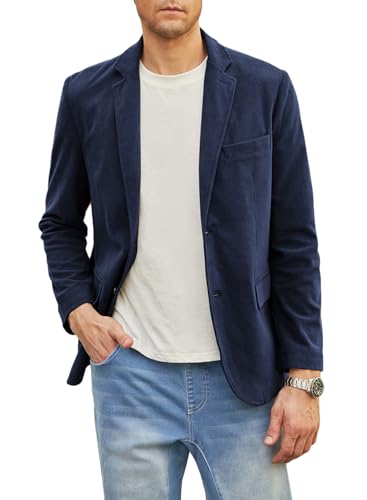 Elegancity Mens Blazer Suit Jacket Smart Casual Slim Fit Corduroy Jackets Coat Lightweight 2 Button Suit Blazers with Pockets (Blue, X-Large)