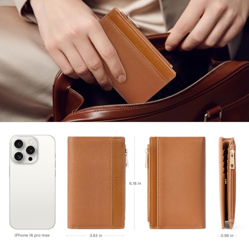 Image of CLUCI Small Wallet for Women PU Leather RFID Wallet Blocking Designer Bifold Ladies Wallet Card Holder Brown