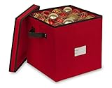 Propik Holiday Ornament Storage Box Chest, 4 Tier Holds Up to 64 Ornaments Balls, with Dividers Made with Durable 600D Oxford Material (Red)
