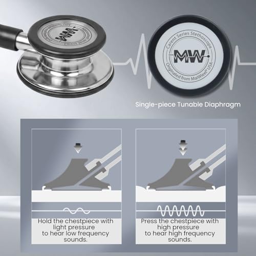Image of MaiWieel-Classic Monitoring Stethoscope Professional Dual Head Black Stethoscopes For Nurse,Doctor,Vet,Home Medical,EMT,Double-Sided Stainless Chestpiece,Flexible Tubing & Soft Sealing Eartips(Black)