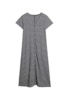 Superdry Women's Short Sleeve Button Down Jersey Midi Dress, Navy blue look striped, 16