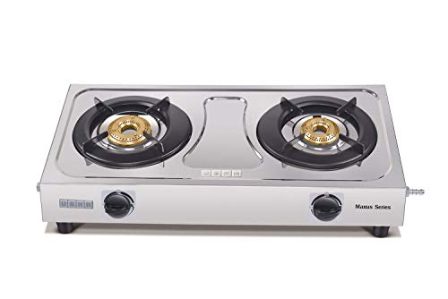 Image of USHA Maxus Gs2 001 Stainless Steel Brass 2 Burners Cooktop (Silver, Manual Ignition)