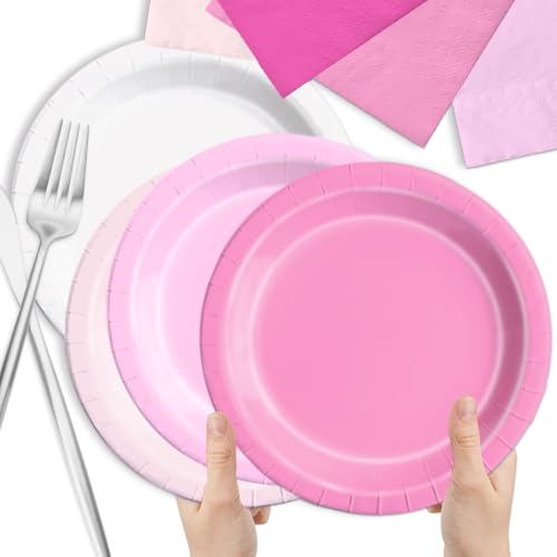 Image of CMUSKO Pink Birthday Decorations-60Pcs Light Pink Plates and Napkins Kit Girls Gradient Pink Party Supplies for Birthday,Wedding, Bridal Shower
