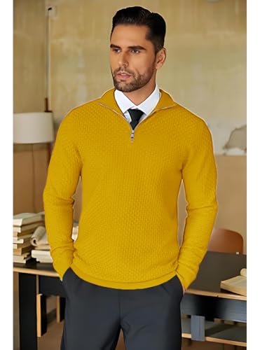 Image of TYSORT Men High Neck Zipper Full Sleeve Waffle Knitted Winter Sweater,Waffle Knit Sweater for Men