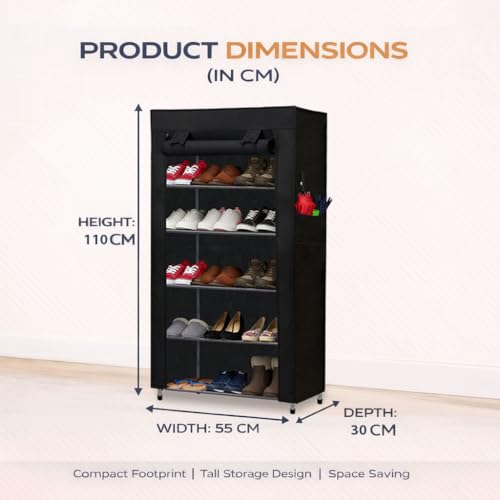 Image of Metal Shoe Stand with Cover, 6 Tier Shoe Organizer for Home & Office - Black