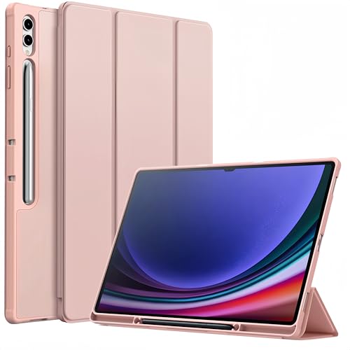 TXWLLIU Hülle für Samsung Galaxy Tab S10 Ultra/Tab S9 Ultra 14 6 Zoll Tablet mit Stifthalter Dreifach Faltbare Schutzhülle mit Weichem TPU Automatischer Schlaf/Weckfunktion Rosa