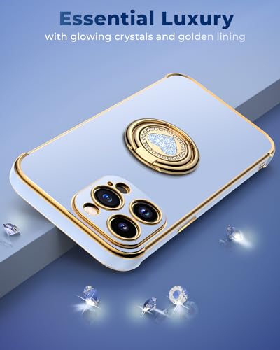 Image of XYZ for iPhone 14 Pro Back Cover Case with Stand, Phone Case with Double Ring Kickstand, Women Girl Cute Love-Heart Luxury Bling Protective Case Heart for iPhone 14 Pro, Blue | Double Ring Holder, Cute Love-Heart, Phone Chain Wristlet, Wrist Strap, Women Girls Bling Luxury Protective Case, Blue