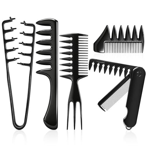Hair Styling Comb Set Men - Volumizing Texture Comb & Wide Tooth Comb with Folding Comb Fish Tail Comb Dual-Sided Comb for All Hair Types - 5pcs Professional Hairstyling Tools