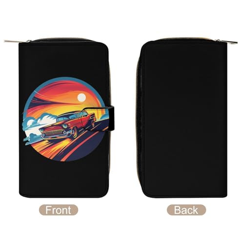 Vintage Sunset Car Drifting PU Leather Wallet Portable Coin Purse Lightweight Card Holders Money Clip for Women Men3