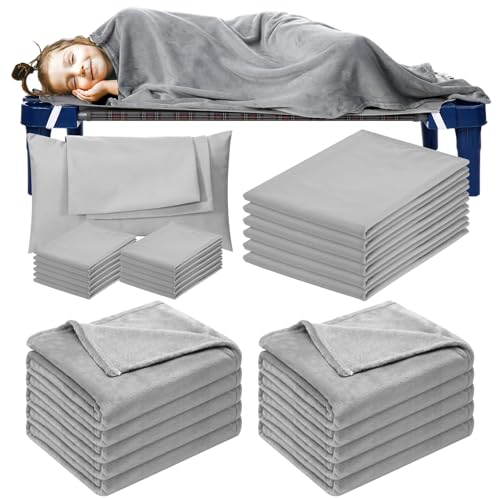 Shihanee 10 Sets Kids Daycare Cot Bedding Sets Toddler Cot Sheet 23' x 51' with 40''x 48'' Nap Blanket and 11''x 7'' Pillow Cover for Daycare, Breathable Nap Sheet with Elastic Corner Strap