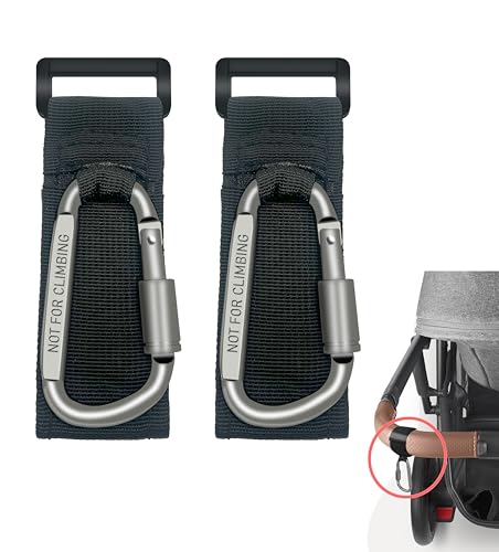 Image of 2 Pcs Baby Stroller Hook with Locking Mechanism, Carry 30 lbs per Stroller Carabiner Clip, Adjustable Baby Stroller & Car Seat Hook for Hanging Diaper Bag, Golf, Shopping and Pet Cart
