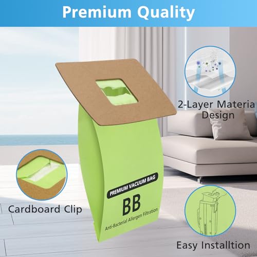 Image of 15 Pack Type BB Compact Canister Bags Replacement for Oreck XL Buster B Canister Vacuum bags PKBB12DW BB180 BB280 BB850 BB870 BB900 BB1000 MV160 with 4 Motor Filters