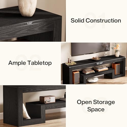 Image of Tribesigns 63 inch TV Stand for 55 /60 /65 /75-Inch TVs, Farmhouse Entertainment Center with Open Storage Shelves, Television Stands TV Console for Living Room, Bedroom, Black