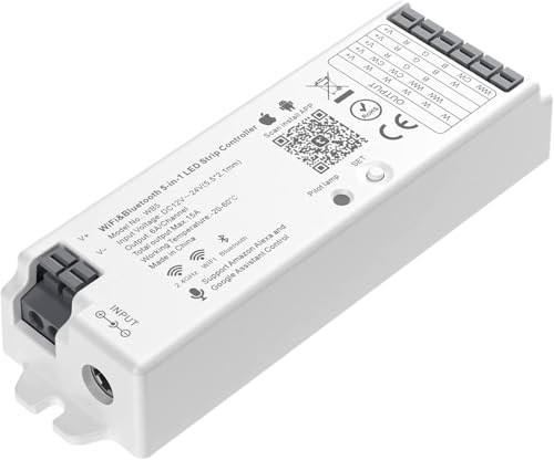 Amefil WB5 5 in 1 2.4 GHz Smart WiFi LED Controller for RGB+CCT RGBW WW+CW RGB LED Strip with Alexa Google Home Assistant Smartphone APP Control