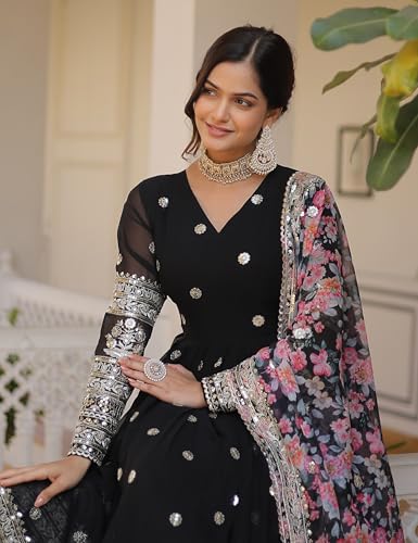 Image of Fashion Basket Gergette Embroidered Long Anarkali