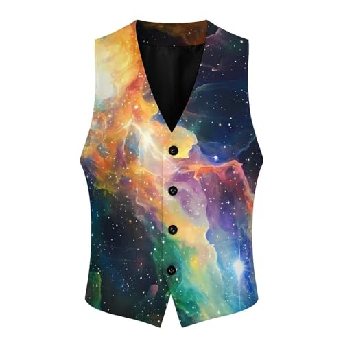Green Fantasy Galaxy Nebula Men's Formal Suit Vest for Business Formal Or Casual Dress Waistcoat Wedding4