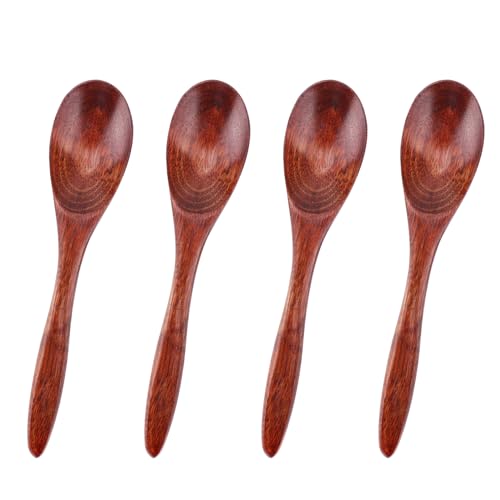 4pcs Petites Cuillères en Bois, 14,5cm Ustensiles de Service en Bois pour La Cuisine Cuillères à Miel pour Le Thé Cuillères à Manger en Bois pour Le Miel Le Thé Le Café Les Desserts