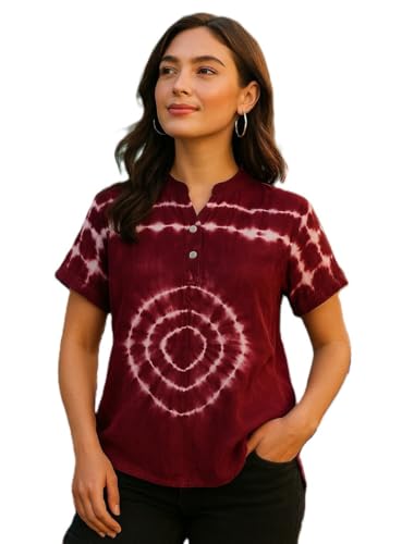 Image of Maaesa Women Handcrafted Tie & Dye Rayon Top | Regular Fit|Lightweight & Breathable Fabric | Casual Wear & Office Wear