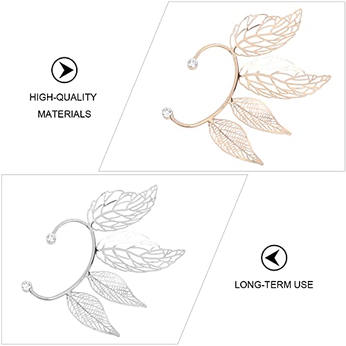 Generic 2Pcs Leaf Climbers Crawler Jewelry Jacket Earrings Cute Crystals Left Ear Cuff Wrap Clip For Women Girls (Golden, Silver), Golden,Silver, 11.5X8.2Cm #TOP5