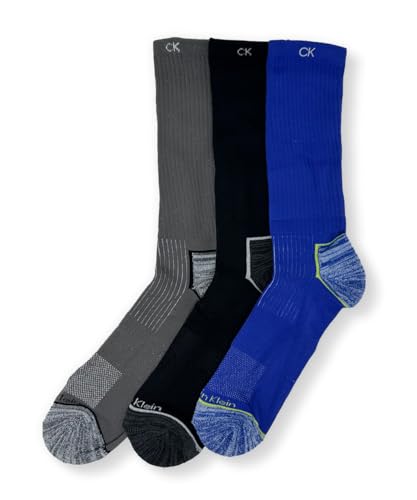Calvin Klein Men's Microfiber Stretch Zone Cushion Crew Socks - 3 Pack (One Size, Blue Assorted)3