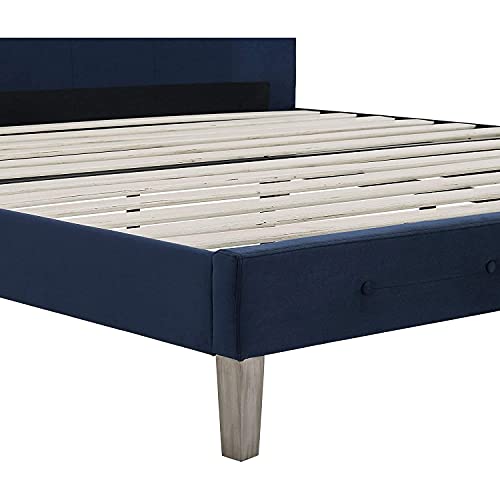 Image of Decoro Seattle Modern Tufted Upholstered Platform Bed | Headboard and Wood Frame with Wood Slat Support, King, Antonio Sapphire